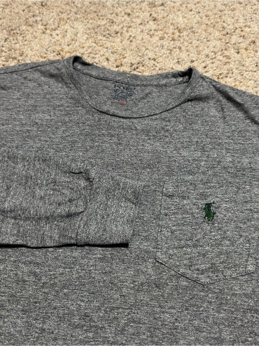 Polo Ralph Lauren Men’s Gray Long-Sleeve Pocket Tee with Green Pony